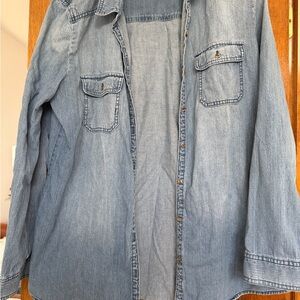 Rubbish Chambray Button Down Shirt Women XL Relaxed Fit Lightweight Denim Top